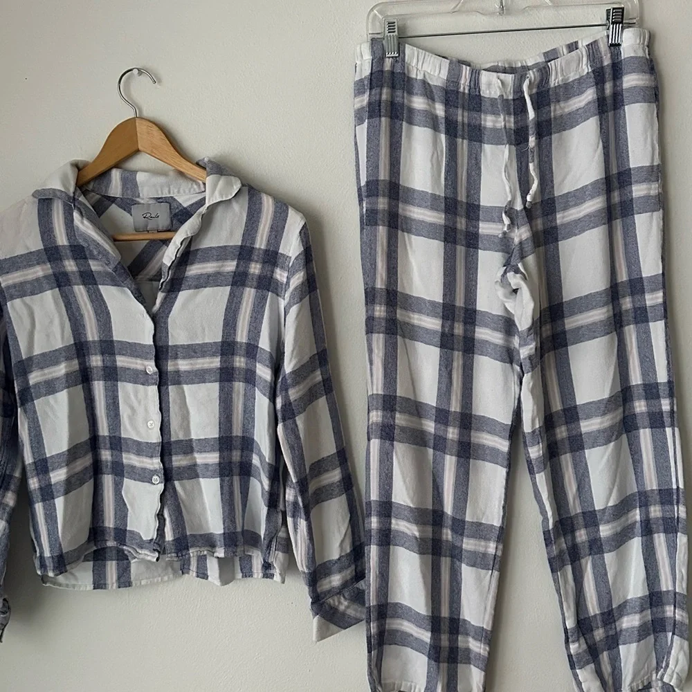 Rails Womens White Blue Plaid Button Down Hunter Vanilla Chambray Lounge Set